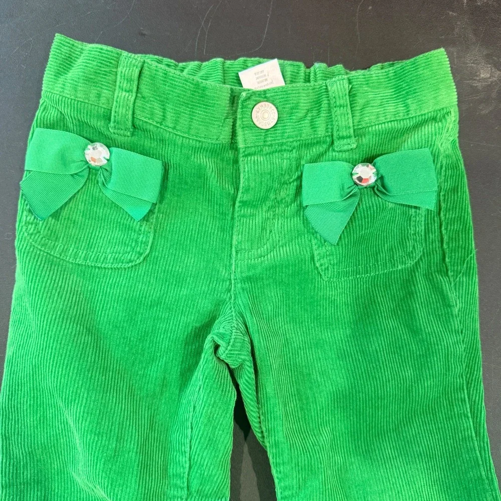 VTG Gymboree Corduroy Pants Kids 4 Green Bow Rhinestone Twee Y2K Bratz